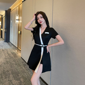 v领工服 旗袍2026新款 足疗女技师衣服按摩服装 足浴工作服气质套装