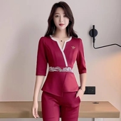 足疗性感气质美容师工作服按摩工装 桑拿足浴技师工作服女长裤 套装