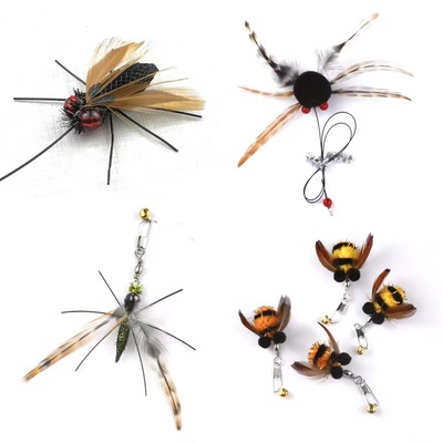 仿真昆虫逗猫棒替换头苍蝇蜘蛛飞虫长绳可替换头羽毛狩猎猫咪玩具