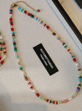 天然彩石多巴胺淡水珍珠项链配饰女简约感锁骨链串珠颈链饰品