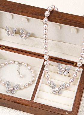 锆石蝴蝶珍珠项链女轻奢锁骨链