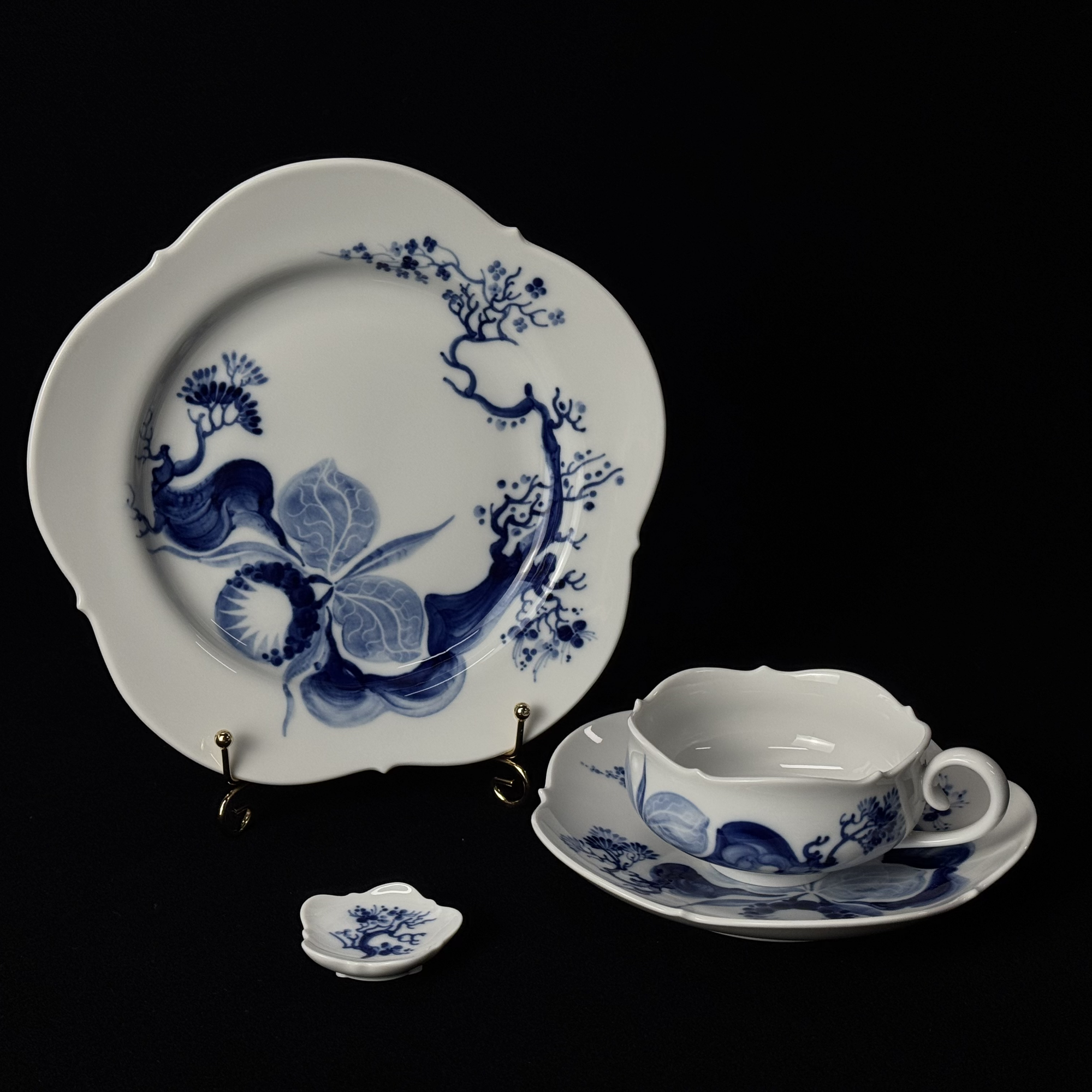 国现【梅森Meissen】水墨兰花平盘红茶杯碟筷子架水墨风大剪裁