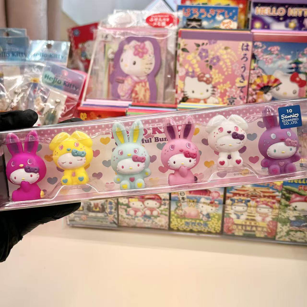 【中古】hello Kitty2010年份中古绝版稀有五只兔子套盒Kitty摆件