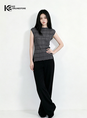 K2 ONLINESTORE 法式侧边开叉条纹针织背心女装灰色气质修身上衣