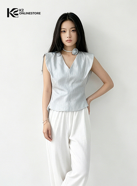 K2 ONLINESTORE 时尚辣妹v领装饰花朵v领背心女小众修身百搭上衣
