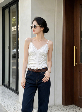 K2 ONLINESTORE 性感辣妹蕾丝花边v领吊带背心女小众白色修身上衣