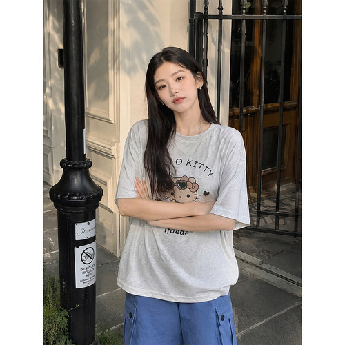 美式复古HelloKitty印花圆领T恤