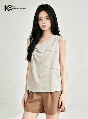 K2 ONLINESTORE 法式设计感纽结斜领无袖背心女宽松休闲显瘦上衣