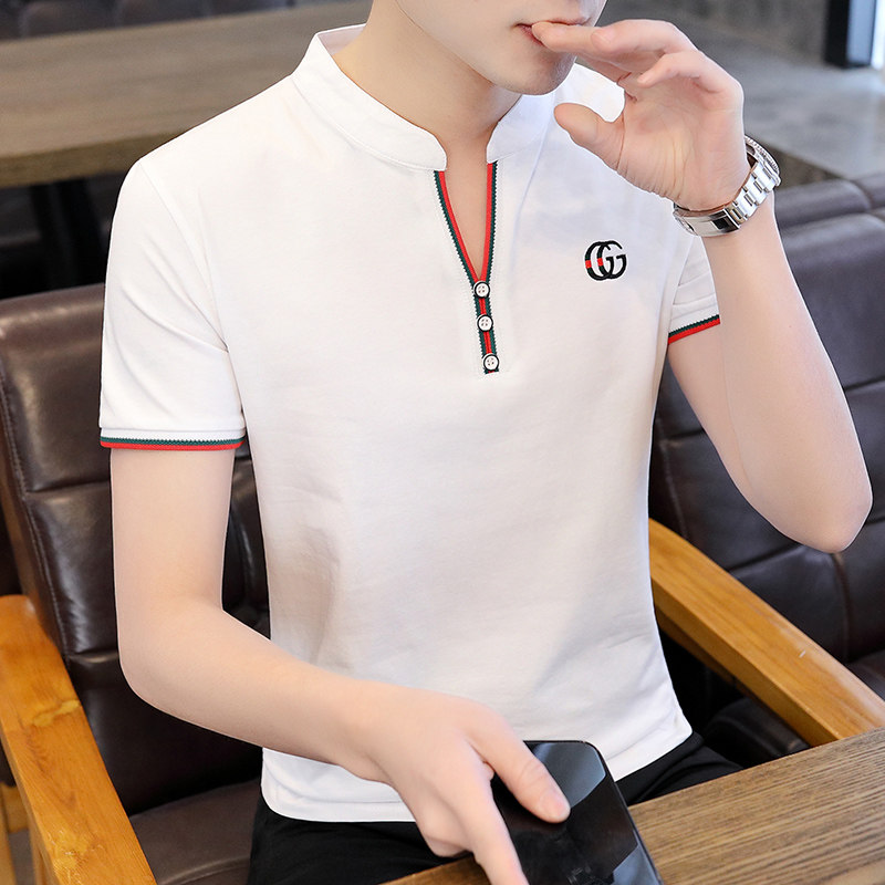 男士立领短袖T恤潮流个性帅气上衣服潮牌夏季韩版修身半袖体恤衫在类目 男装, T恤中 - 来自Buy2taobao.com提供专业的淘宝代购服务