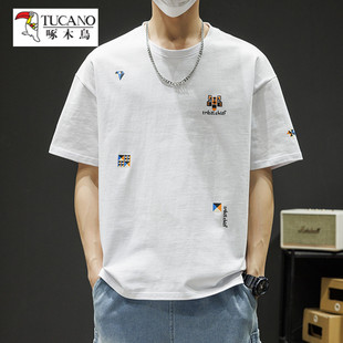t恤男士 潮流宽松百搭半袖 夏季 薄款 体恤 2006新款 啄木鸟冰丝棉短袖