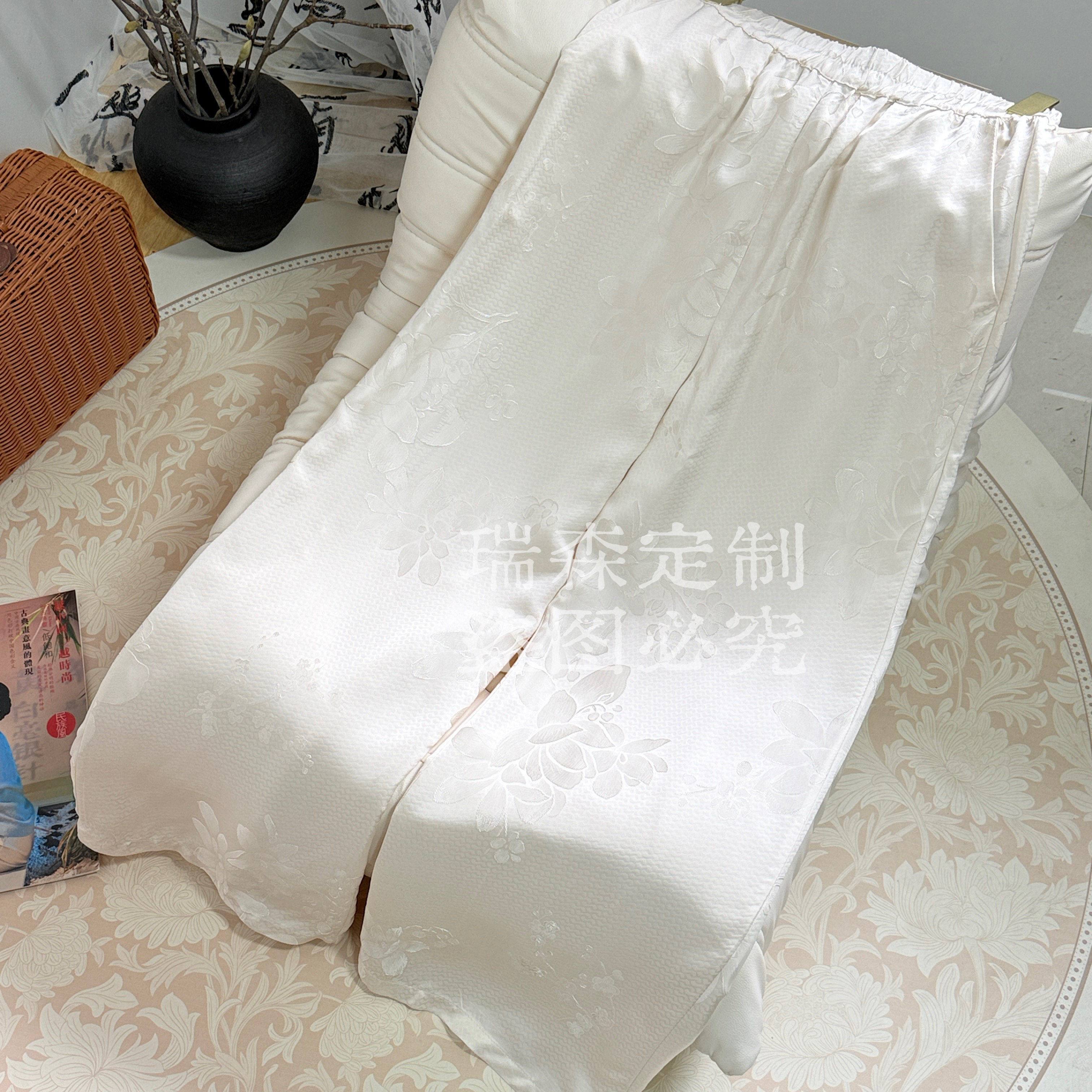 764 国风中式提花松紧腰直筒裤百搭气质-腰围66-裤长100