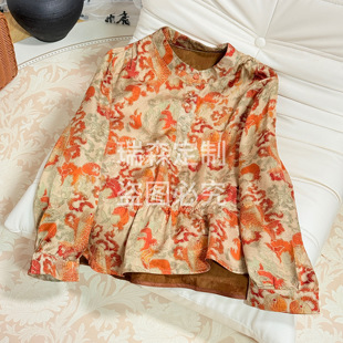 衬衫 长袖 上衣百搭锦鲤提花 胸围104 后长59 666 前长55 中式