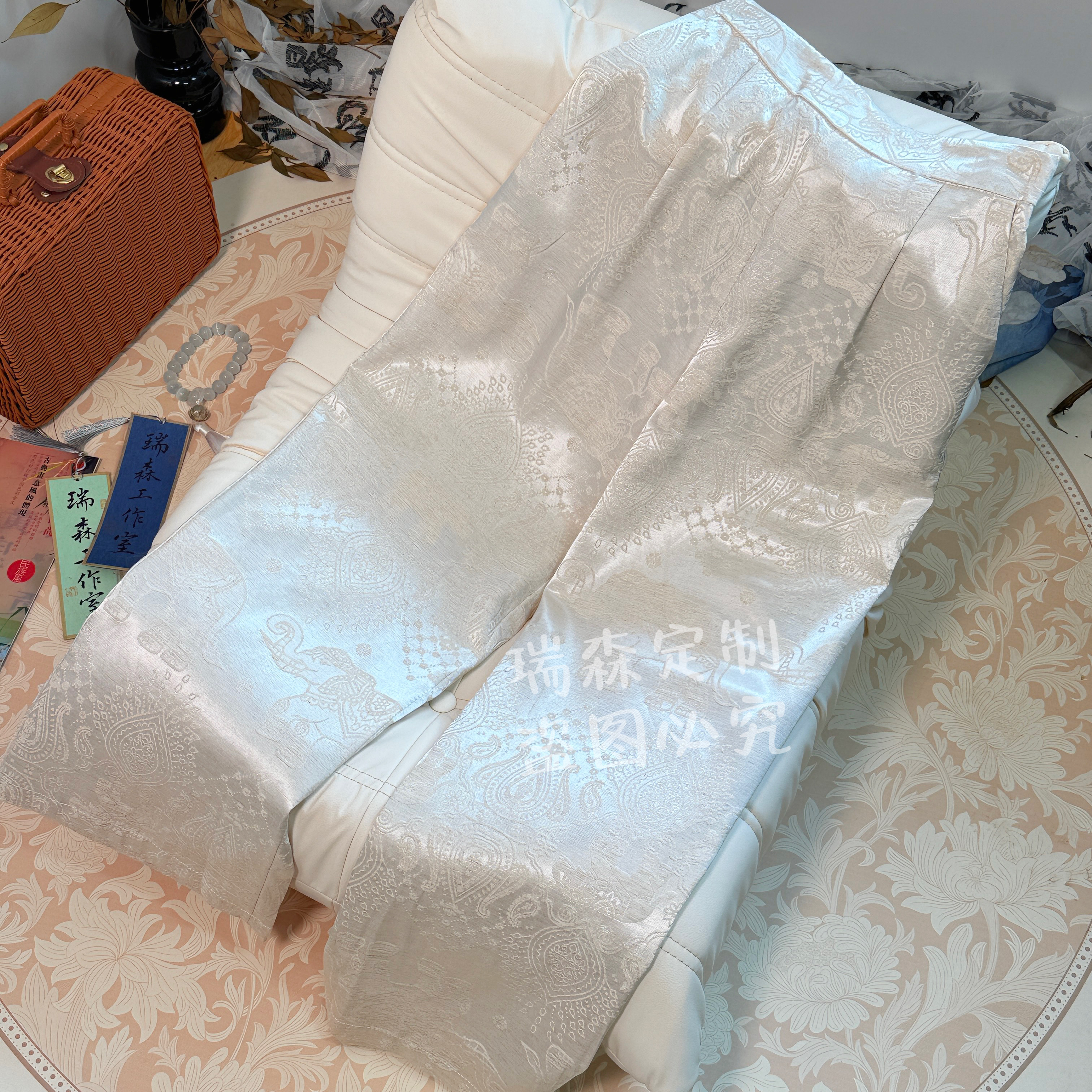 789 文艺国风小象提花纯色直筒裤百搭休闲-腰围66-裤长96