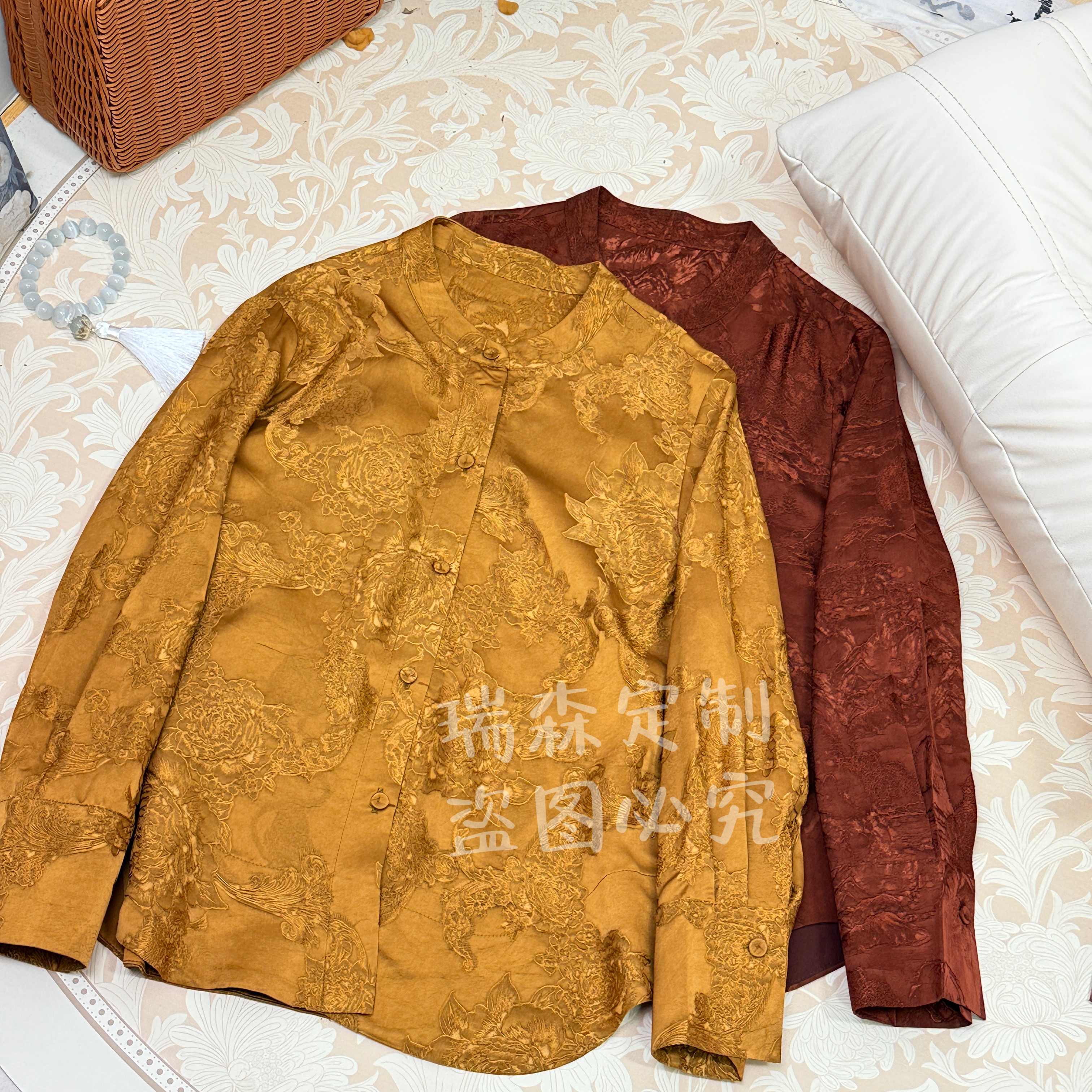 664 中式国风立领长袖衬衫上衣T恤开衫外搭-胸围102-衣长63