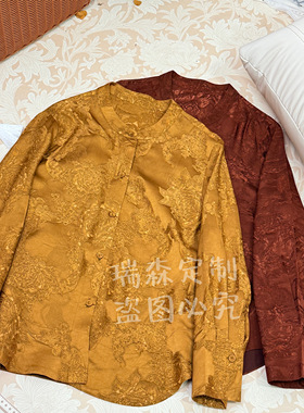 664 中式国风立领长袖衬衫上衣T恤开衫外搭-胸围102-衣长63