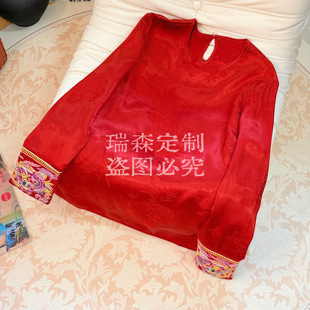 胸围104 337 打底上衣 刺绣圆领长袖 衣长64 新年红国风中式