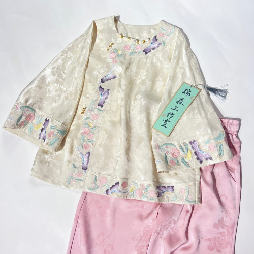 1016 中式国风刺绣格格服T恤上衣宽松气质-胸围108-衣长58cm