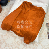 胸围100 1096 提花上衣打底衫 国风圆领长袖 衣长57 霜感中式