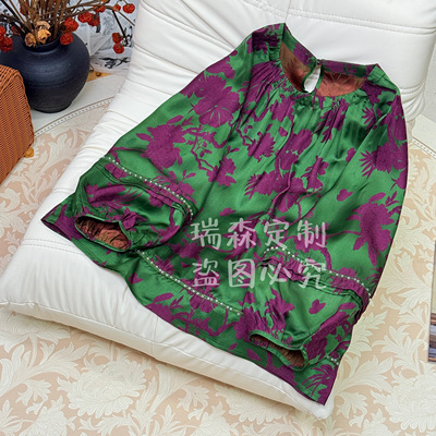 1055 中式国风重磅莨纱长袖 T恤上衣-胸围108-衣长64