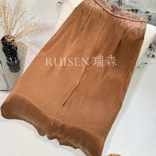 919 重工法绣半松紧纯色霜感九分阔腿裤百搭