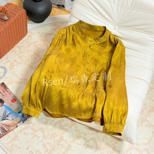 2639 上衣T恤 雾面霜感立领收腰提花纯色长袖