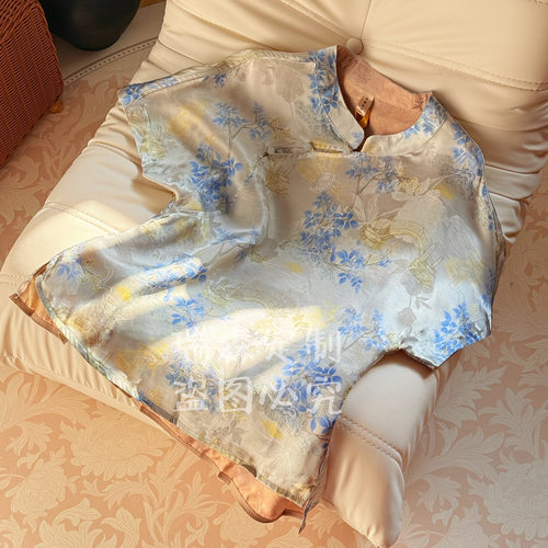 954 中式国风提花落肩T恤上衣夏季薄款