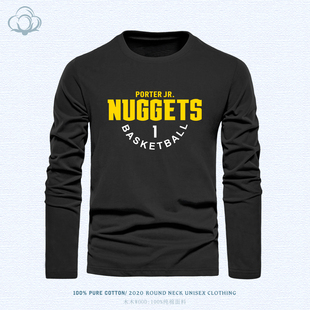小波特长袖纯棉T恤掘金队训练上衣春秋季男款大码圆领百搭打底衫