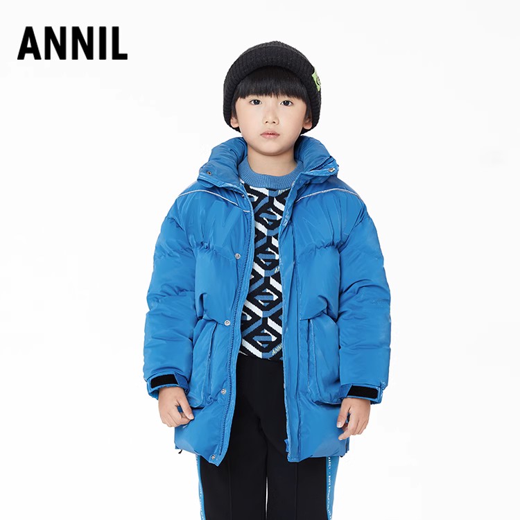安奈儿童装男童冬装加厚带帽中长款羽绒服外套大衣AB245619正品