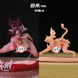 微缩小人偶1/64小比例拳皇不知火舞手办口衔扇子奶牛弓步摆件白模