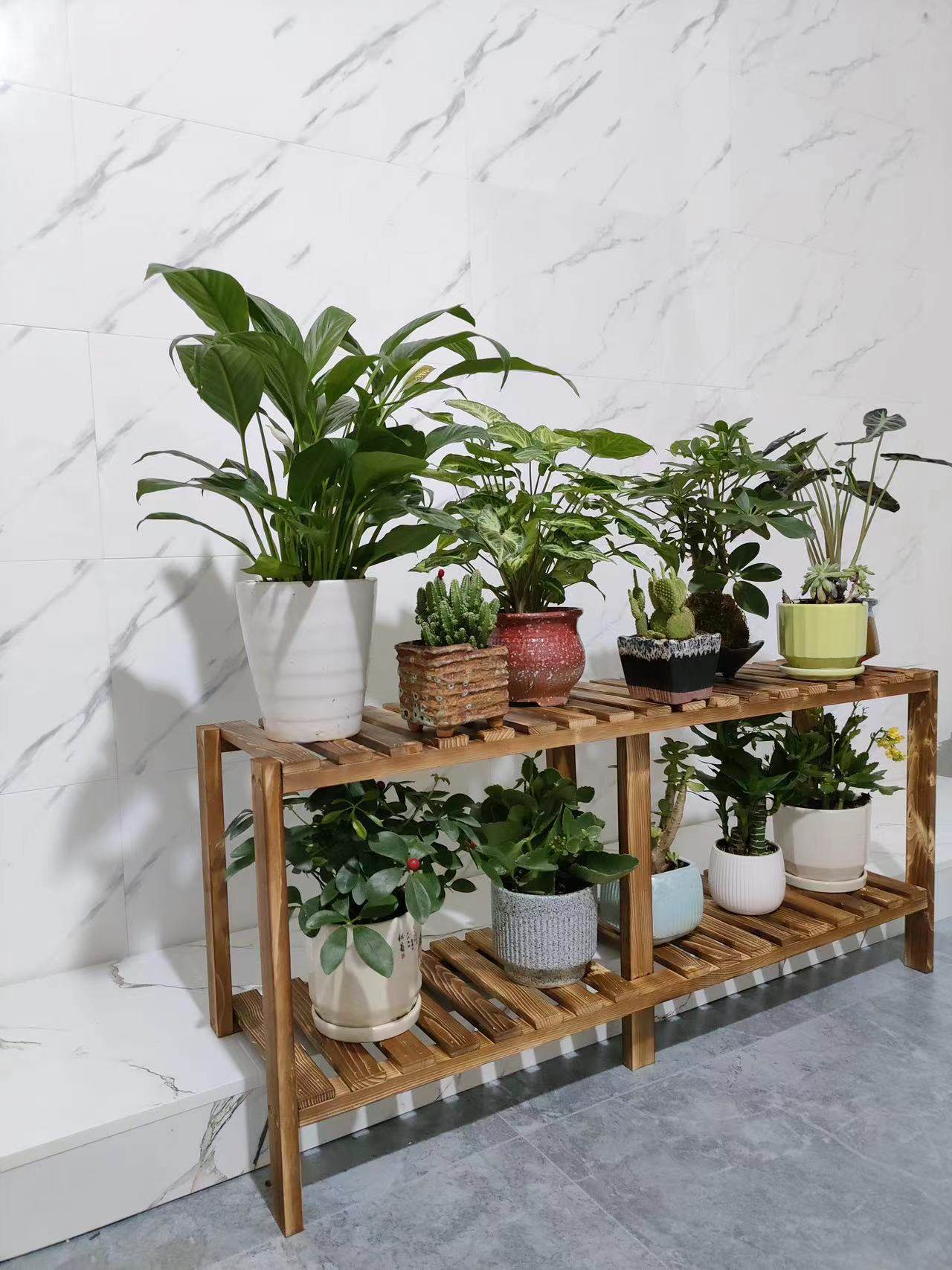 实木花架窗台加宽多层高低脚阳台窄台面多肉收纳架客厅木架支撑架