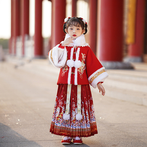 原创儿童汉服女童拜年服加厚洋气中国风唐装日常喜庆年服秋冬套装
