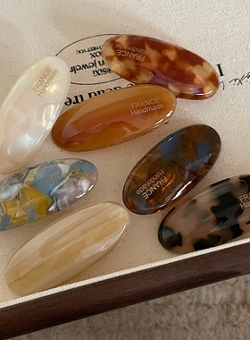 高级感简约小椭圆醋酸鸭嘴夹金标字母小清新侧边发卡深浅玳瑁发夹