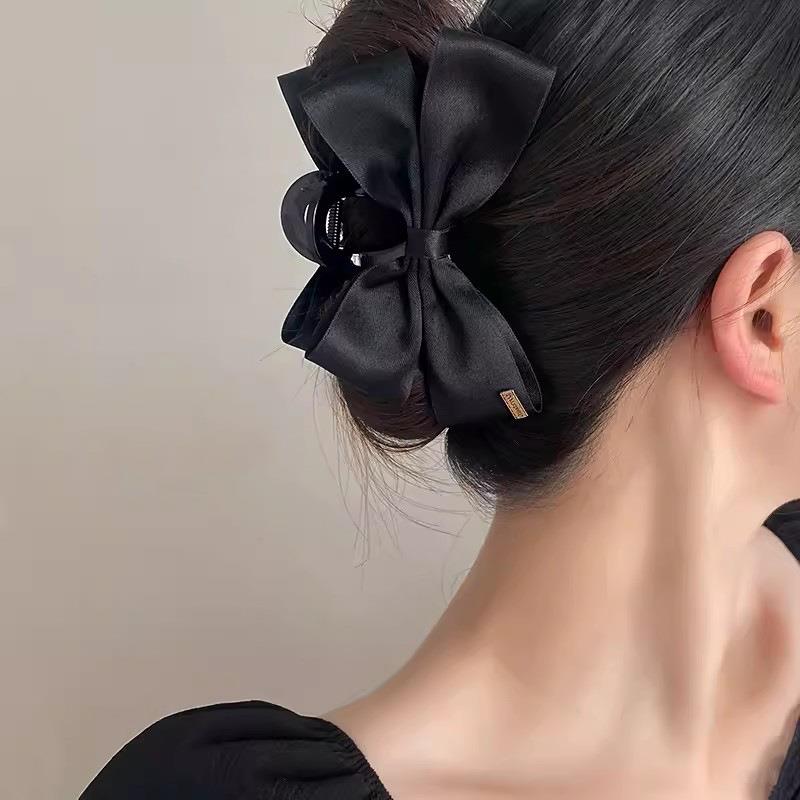 真的很温柔高级感黑色蝴蝶结夹子头饰女大号发夹后脑勺鲨鱼夹抓夹