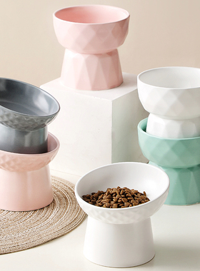 高脚斜口平口陶瓷宠物碗猫咪粮碗水碗保护脊椎防打翻猫碗狗碗