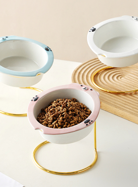 宠物碗猫碗狗碗高脚带架子斜口保护脊椎扁脸猫大容量宠物用品