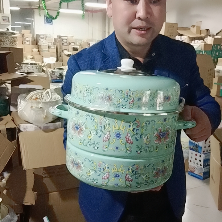 32厘米蓝色八宝吉祥双层蒸锅微瑕疵