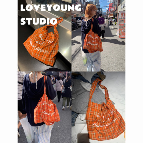 loveyoung橘色格纹软款帆布包