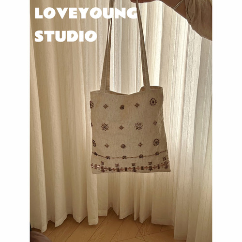 loveyoung亚麻钉珠布袋