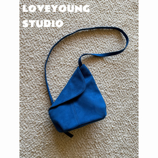小众设计蓝色麂皮绒单肩斜挎包 秋冬新品 loveyoung原创 小行囊