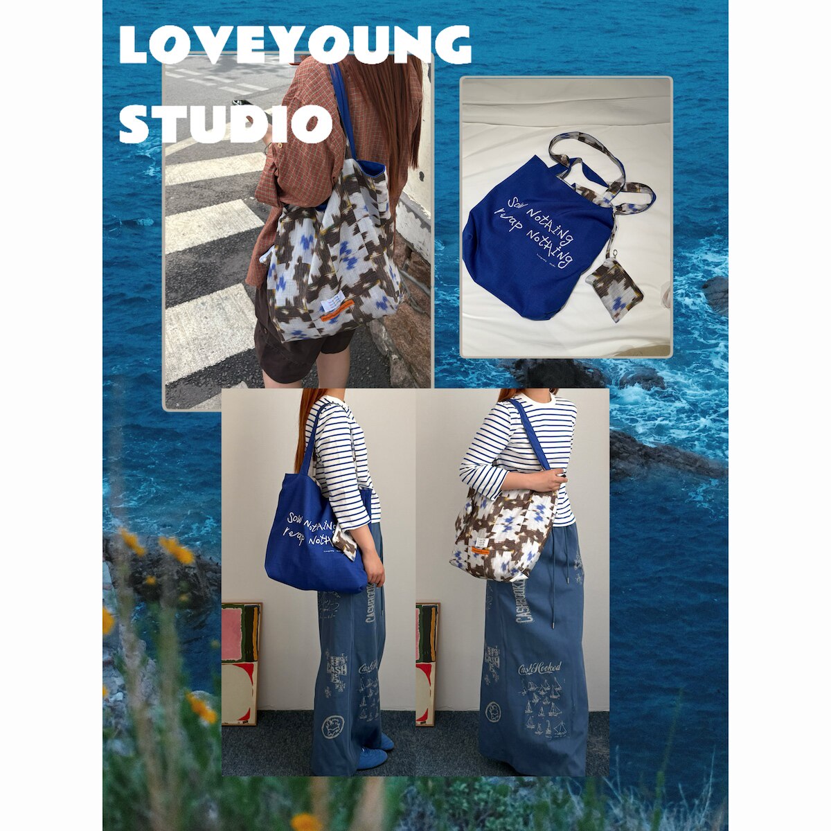 loveyoung 原创“无种何收”克莱因蓝色布袋 创意慵懒风托特包,箱包皮具/热销女包/男包,时尚帆布包,淘宝优惠券,粉丝福利购,淘宝优惠卷