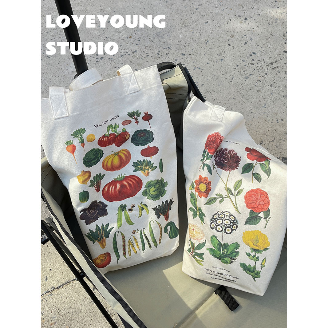 loveyoung 《植物蔬果包》大容量复古小众印花单肩托特帆布包女 箱包皮具/热销女包/男包 时尚帆布包 原图主图