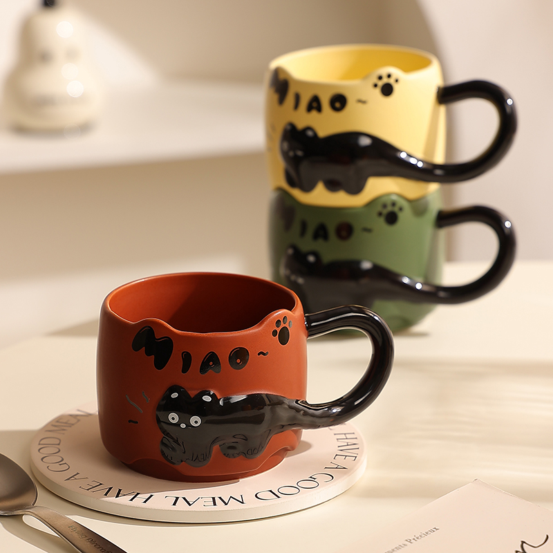 陶瓷立体浮雕小猫马克杯