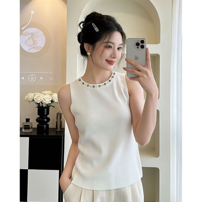 【曲珠】吊带背心女春夏季修身内搭钉珠百搭针织衫打底05552B