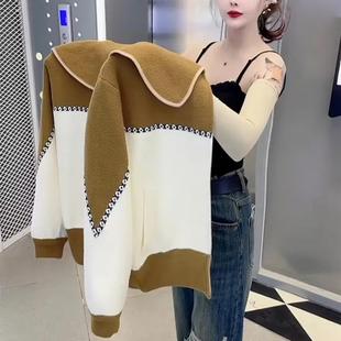 2025秋冬爆款海军领双面绒短款外套女欧洲站年轻款洋气小个子开衫