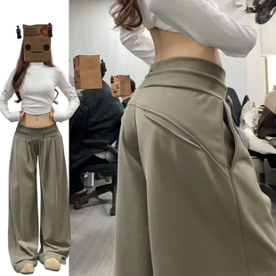 宽松垂感休闲百搭阔腿卫裤 军绿色松弛感显瘦运动裤 女春秋2026新款