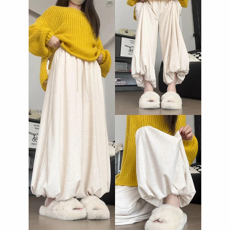 米白色韩系显瘦花苞裤女秋冬季2025新款垂感休闲显瘦针织糯米裙裤