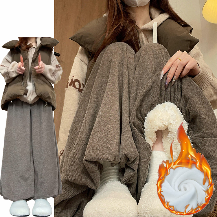 咖色慵懒风高腰花苞糯米裙裤女秋冬2025新款加绒加厚显瘦阔腿裙裤