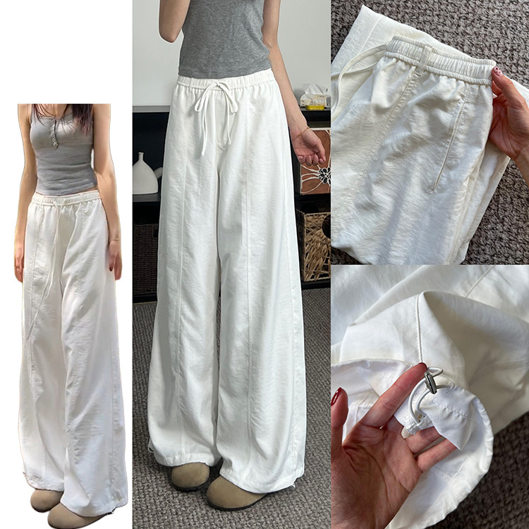 白色阔腿显瘦休闲工装裤女夏季2025新款高街百搭高腰中线运动裤子,女装/女士精品,休闲裤,淘宝优惠券,粉丝福利购,淘宝优惠卷