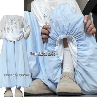 韩系多巴胺蓝色显瘦灯笼裤女春秋2026新款慵懒风高腰蓬蓬花苞裙裤