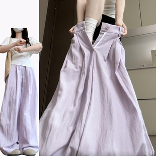 裤 多巴胺奶芙褶皱西装 子 女早秋2026新款 韩系温柔风紫色显白休闲裤